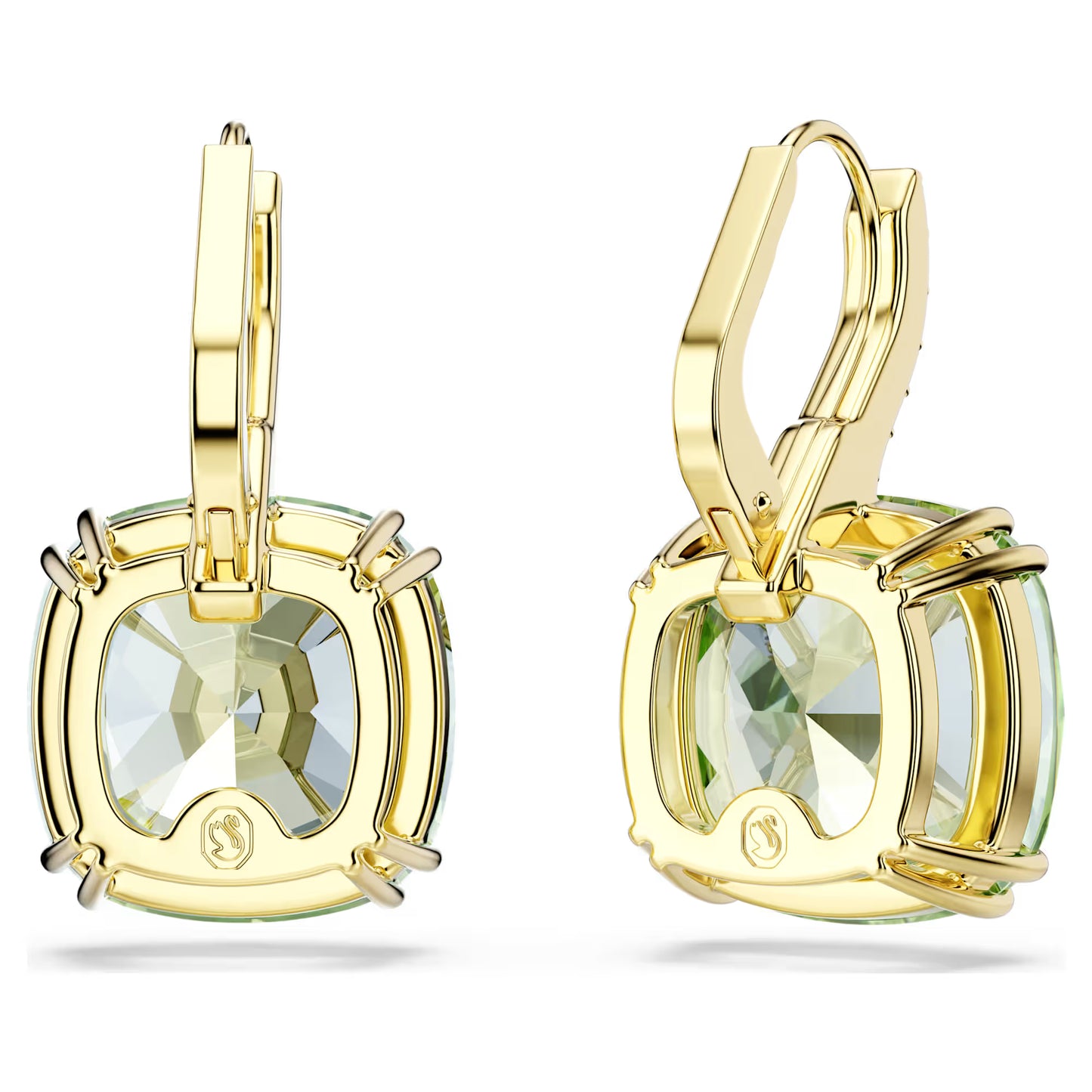 Millenia drop earrings, Cushion cut, Green, 18K gold finish