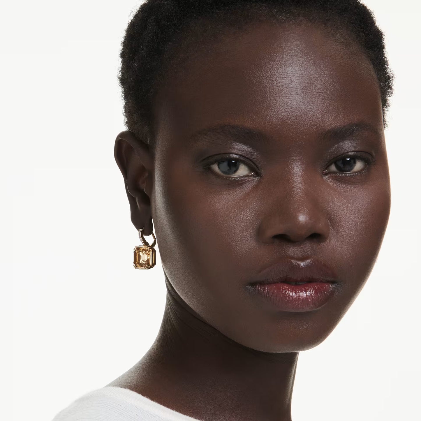 Millenia drop earrings, Mixed cuts, Caramel, 18K gold finish