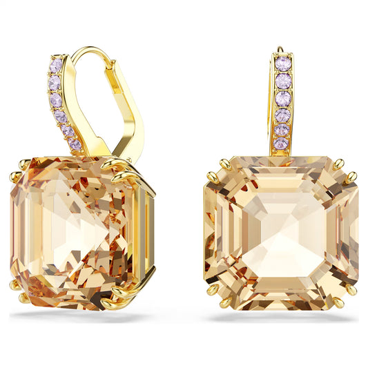 Millenia drop earrings, Mixed cuts, Caramel, 18K gold finish