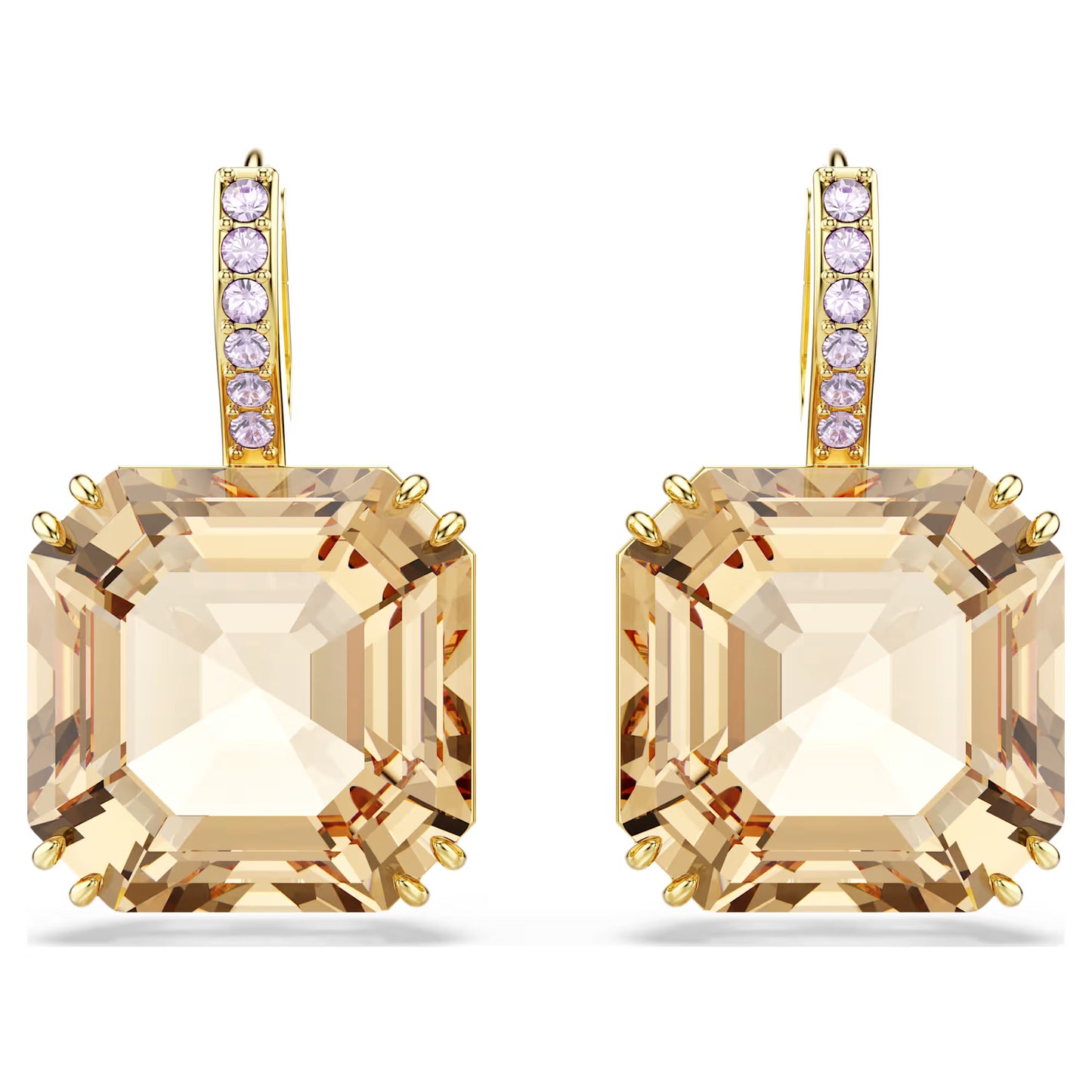 Millenia drop earrings, Mixed cuts, Caramel, 18K gold finish