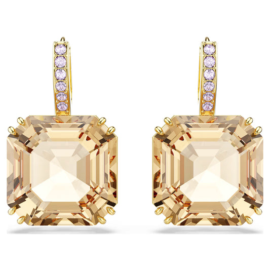 Millenia drop earrings, Mixed cuts, Caramel, 18K gold finish