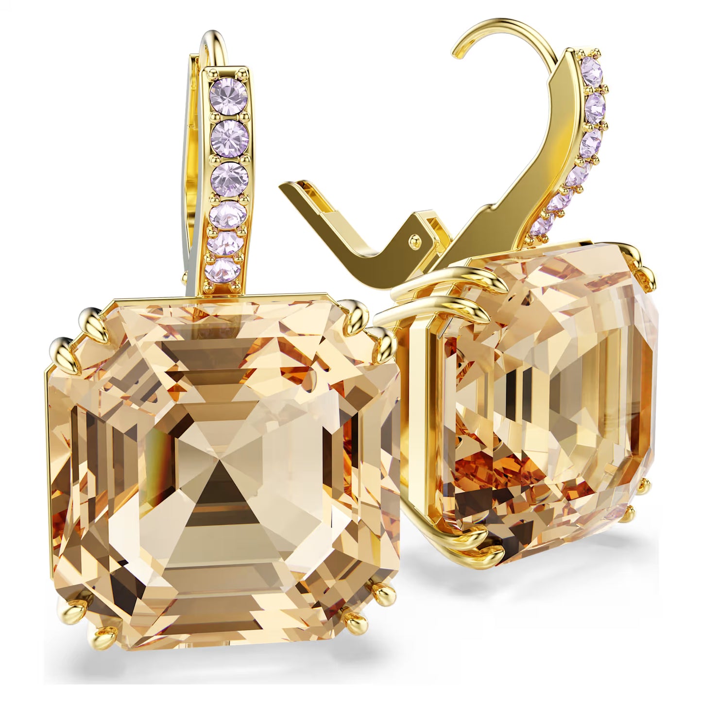 Millenia drop earrings, Mixed cuts, Caramel, 18K gold finish