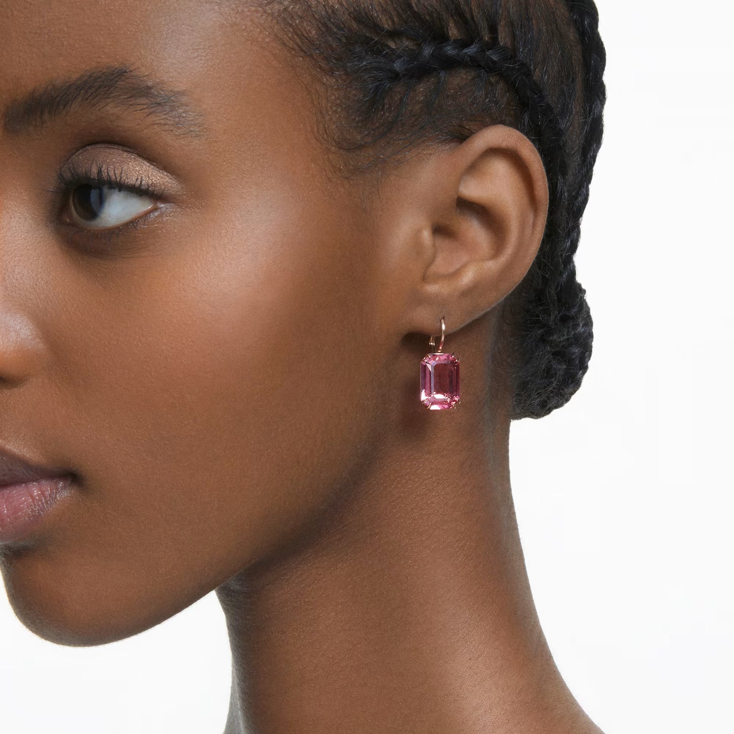 Millenia earrings, Octagon cut crystal, Pink, Rose gold-tone plated