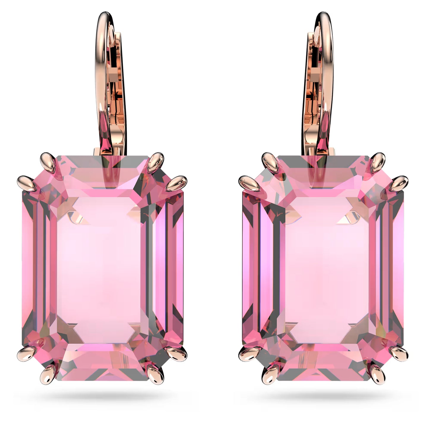 Millenia earrings, Octagon cut crystal, Pink, Rose gold-tone plated