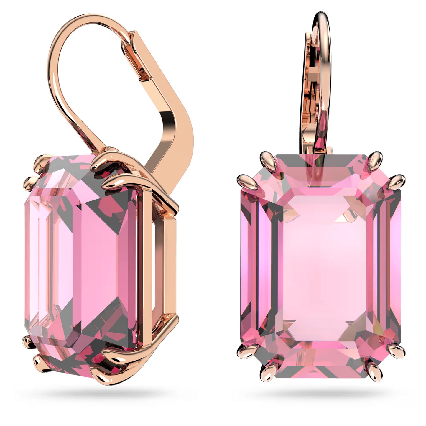 Millenia earrings, Octagon cut crystal, Pink, Rose gold-tone plated