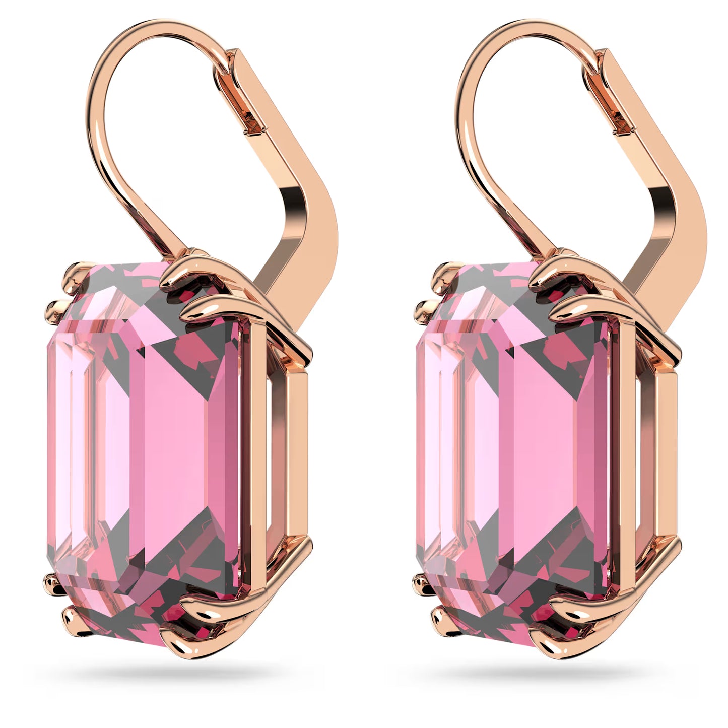 Millenia earrings, Octagon cut crystal, Pink, Rose gold-tone plated