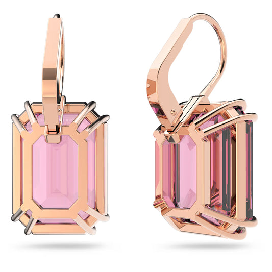 Millenia earrings, Octagon cut crystal, Pink, Rose gold-tone plated
