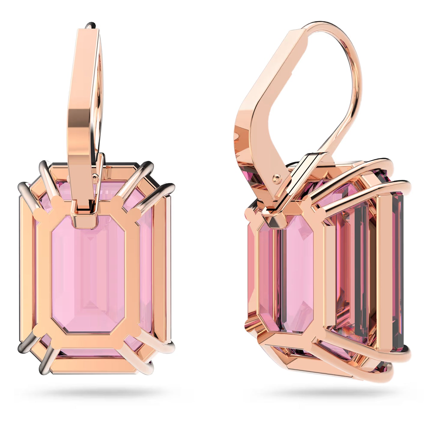 Millenia earrings, Octagon cut crystal, Pink, Rose gold-tone plated