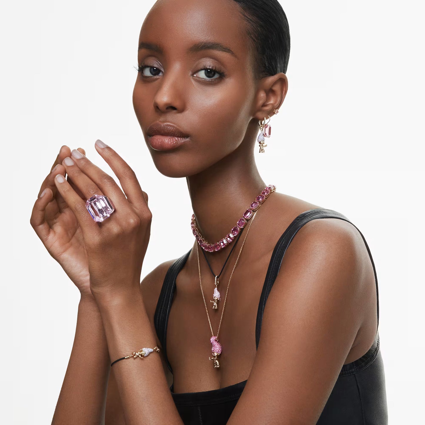 Millenia earrings, Octagon cut crystal, Pink, Rose gold-tone plated
