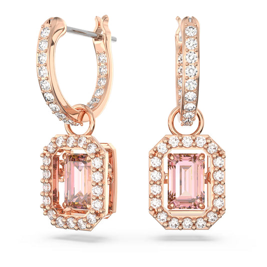 Millenia drop earrings, Octagon cut, Pink, Rose gold-tone plated