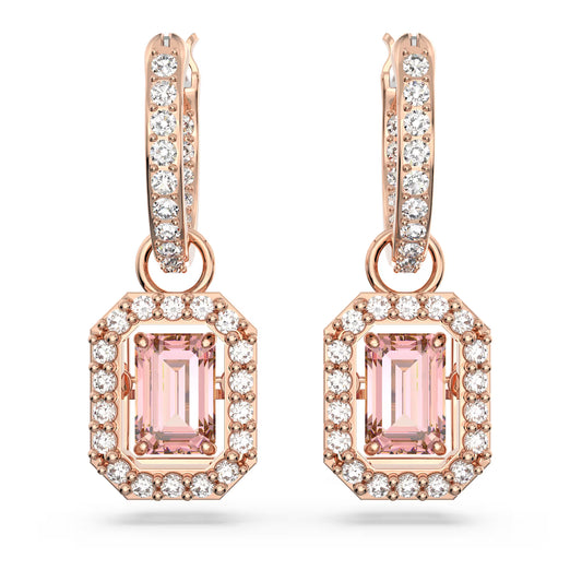 Millenia drop earrings, Octagon cut, Pink, Rose gold-tone plated
