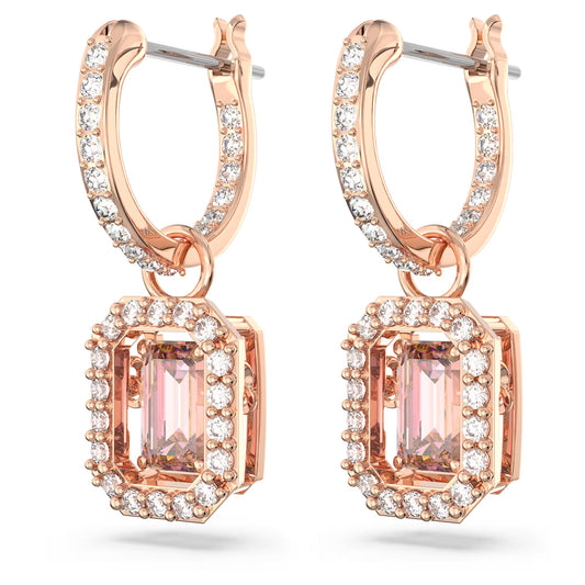 Millenia drop earrings, Octagon cut, Pink, Rose gold-tone plated