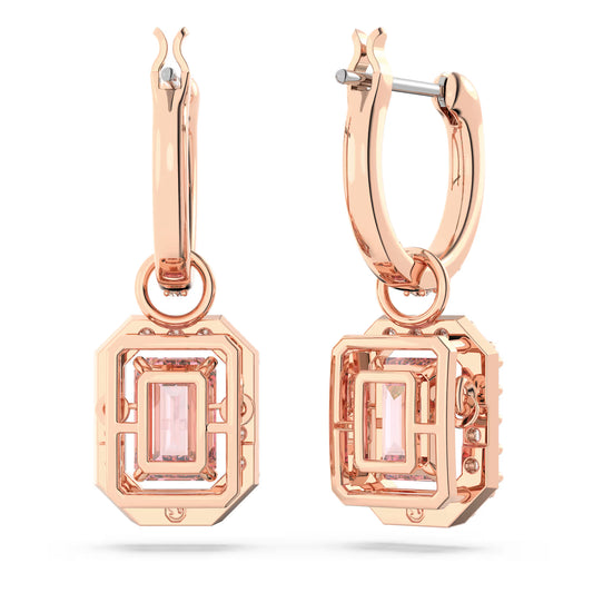 Millenia drop earrings, Octagon cut, Pink, Rose gold-tone plated