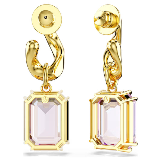Millenia drop earrings, Octagon cut, Purple, Gold-tone