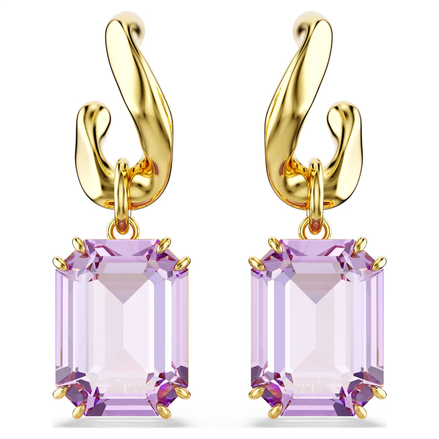 Millenia drop earrings, Octagon cut, Purple, Gold-tone