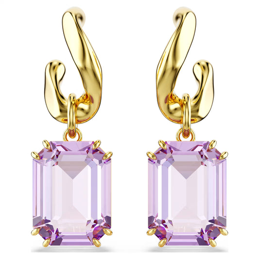 Millenia drop earrings, Octagon cut, Purple, Gold-tone