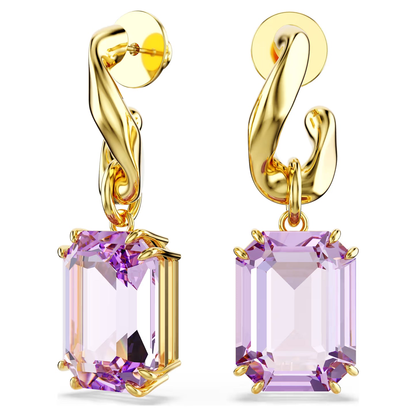 Millenia drop earrings, Octagon cut, Purple, Gold-tone