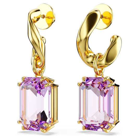 Millenia drop earrings, Octagon cut, Purple, Gold-tone