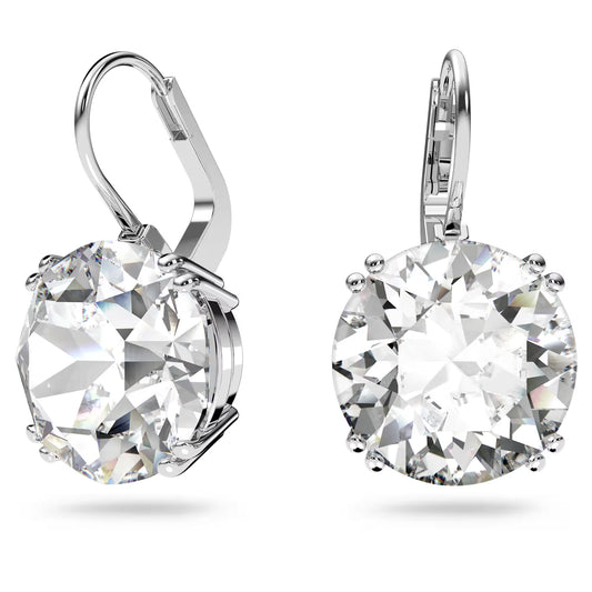 Millenia drop earrings, Round cut, White, Rhodium plated