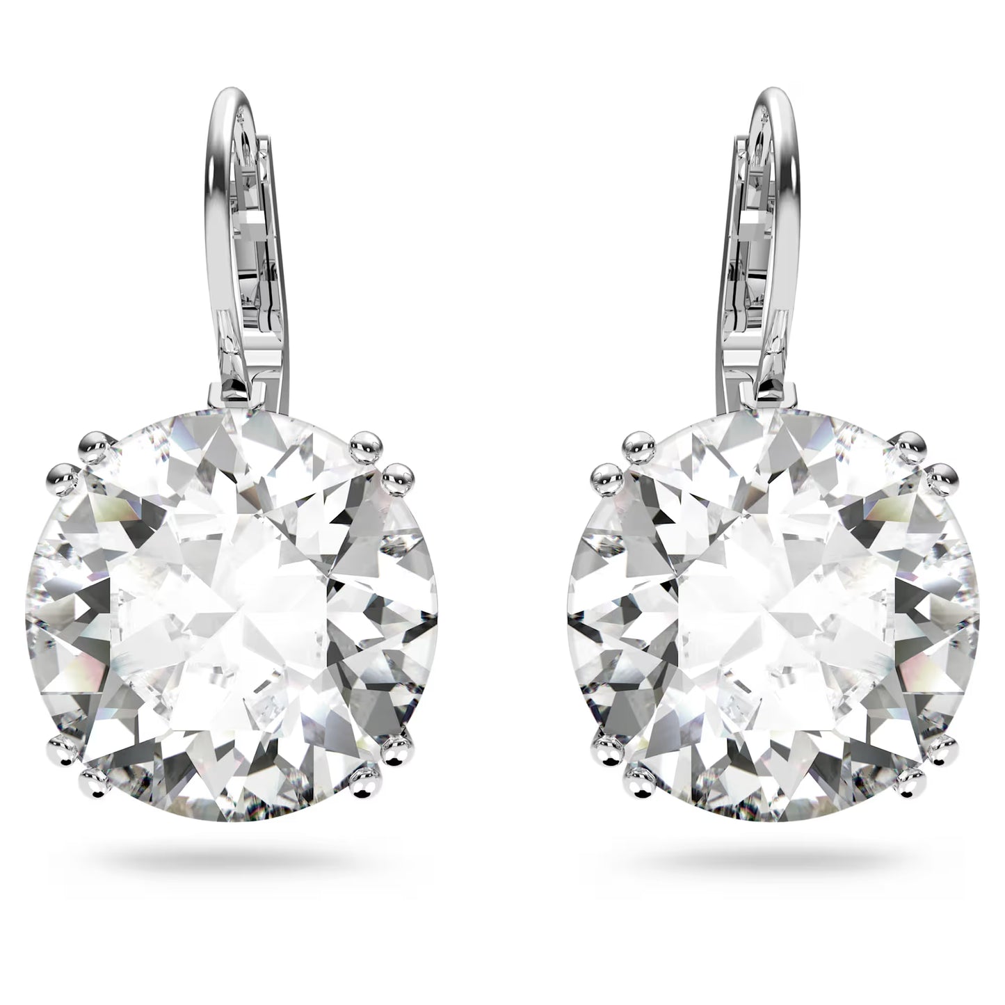 Millenia drop earrings, Round cut, White, Rhodium plated