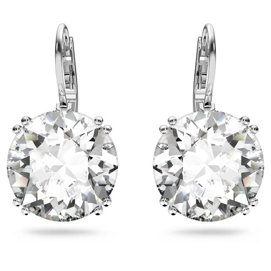 Millenia drop earrings, Round cut, White, Rhodium plated