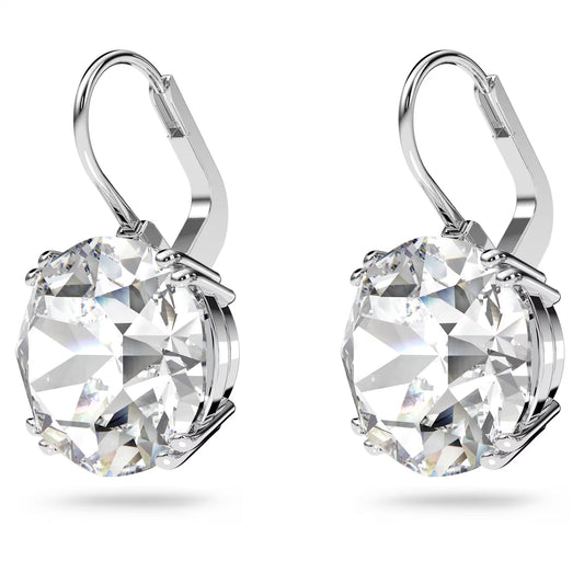 Millenia drop earrings, Round cut, White, Rhodium plated
