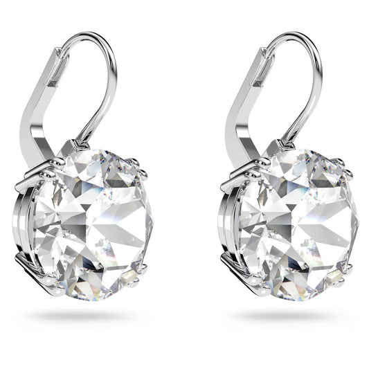 Millenia drop earrings, Round cut, White, Rhodium plated