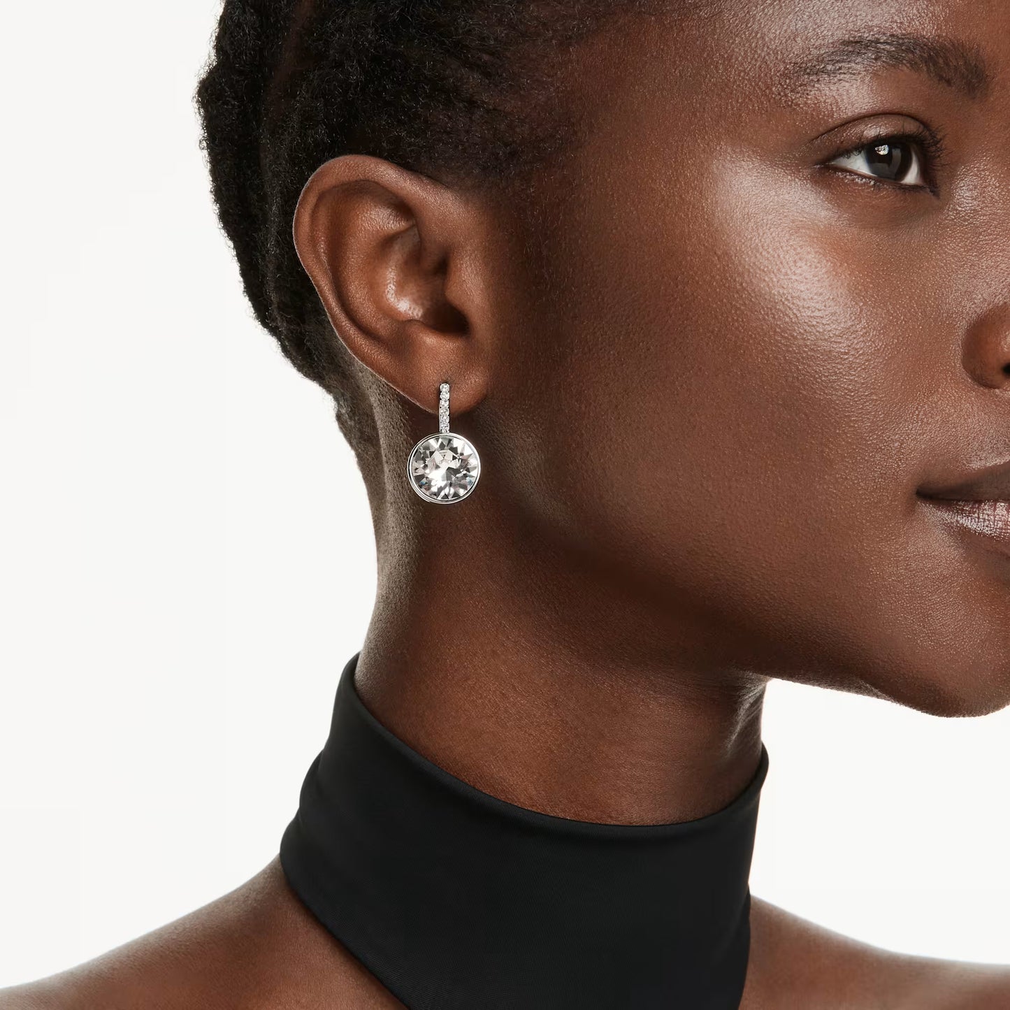 Millenia drop earrings, Round cut, White, Rhodium plated