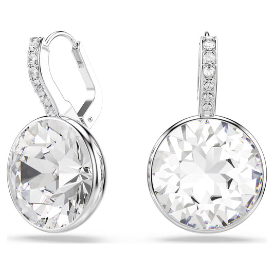 Millenia drop earrings, Round cut, White, Rhodium plated