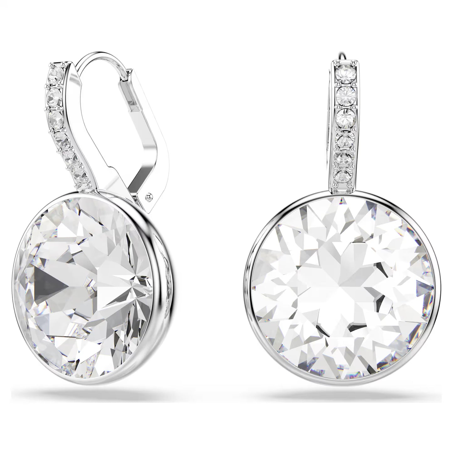 Millenia drop earrings, Round cut, White, Rhodium plated