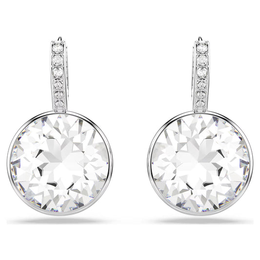 Millenia drop earrings, Round cut, White, Rhodium plated