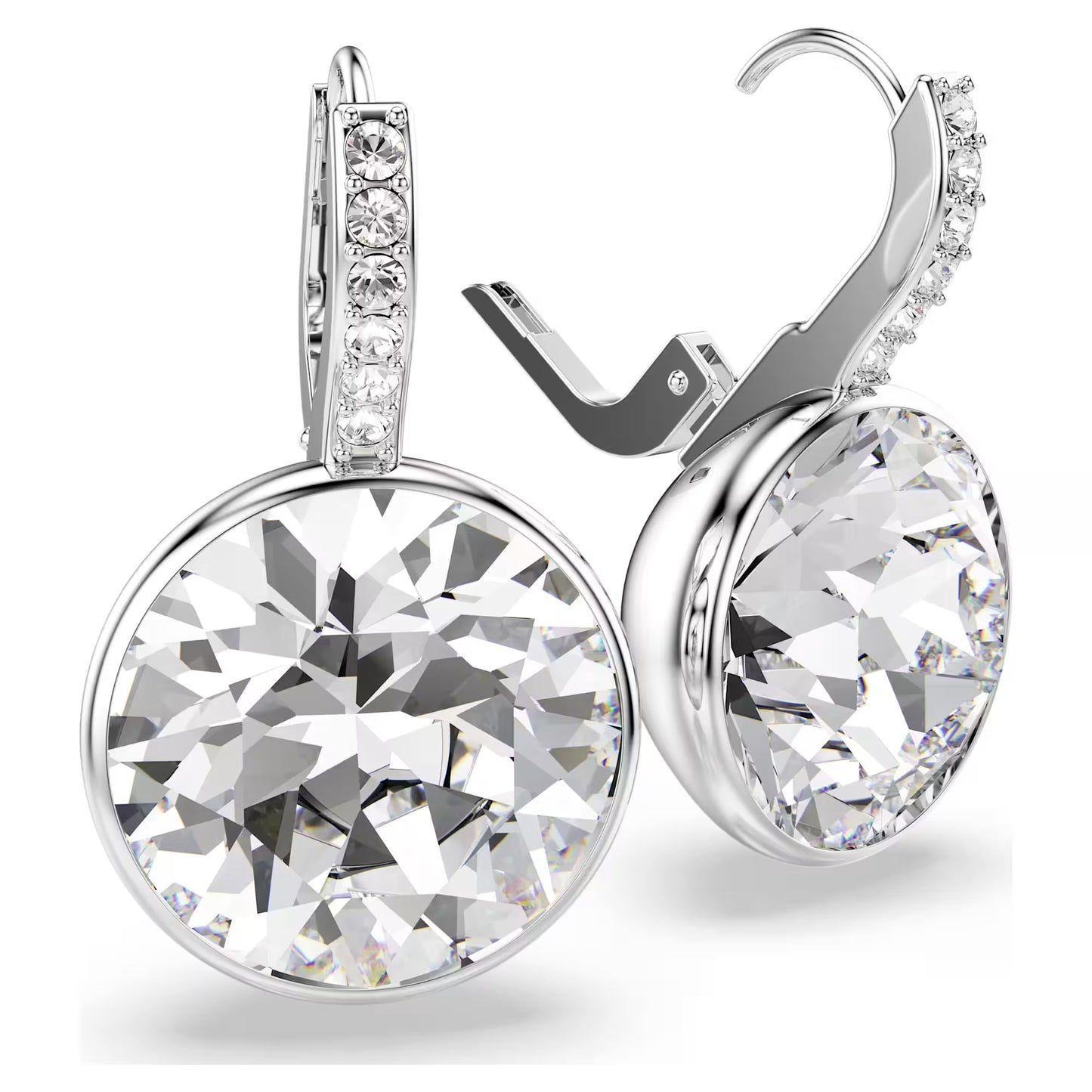 Millenia drop earrings, Round cut, White, Rhodium plated