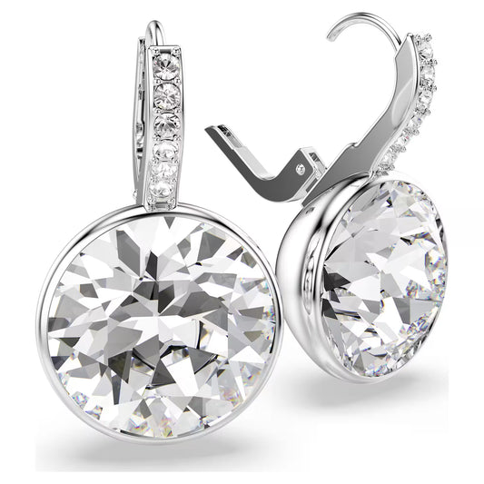 Millenia drop earrings, Round cut, White, Rhodium plated