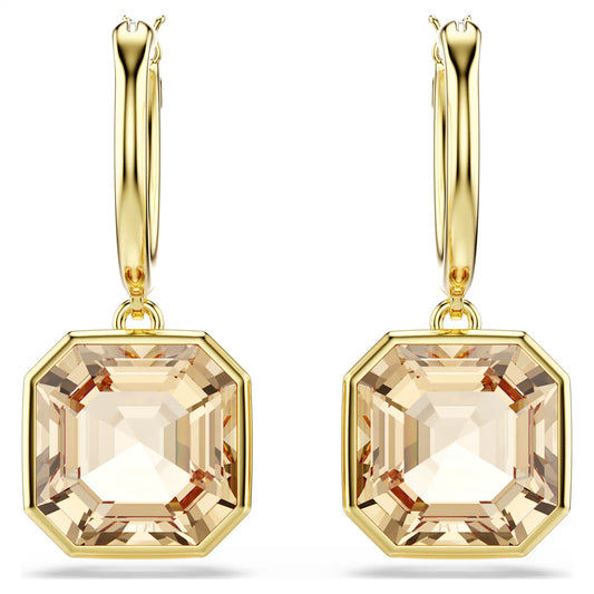 Millenia drop earrings, Square cut, Caramel, Gold-tone plated