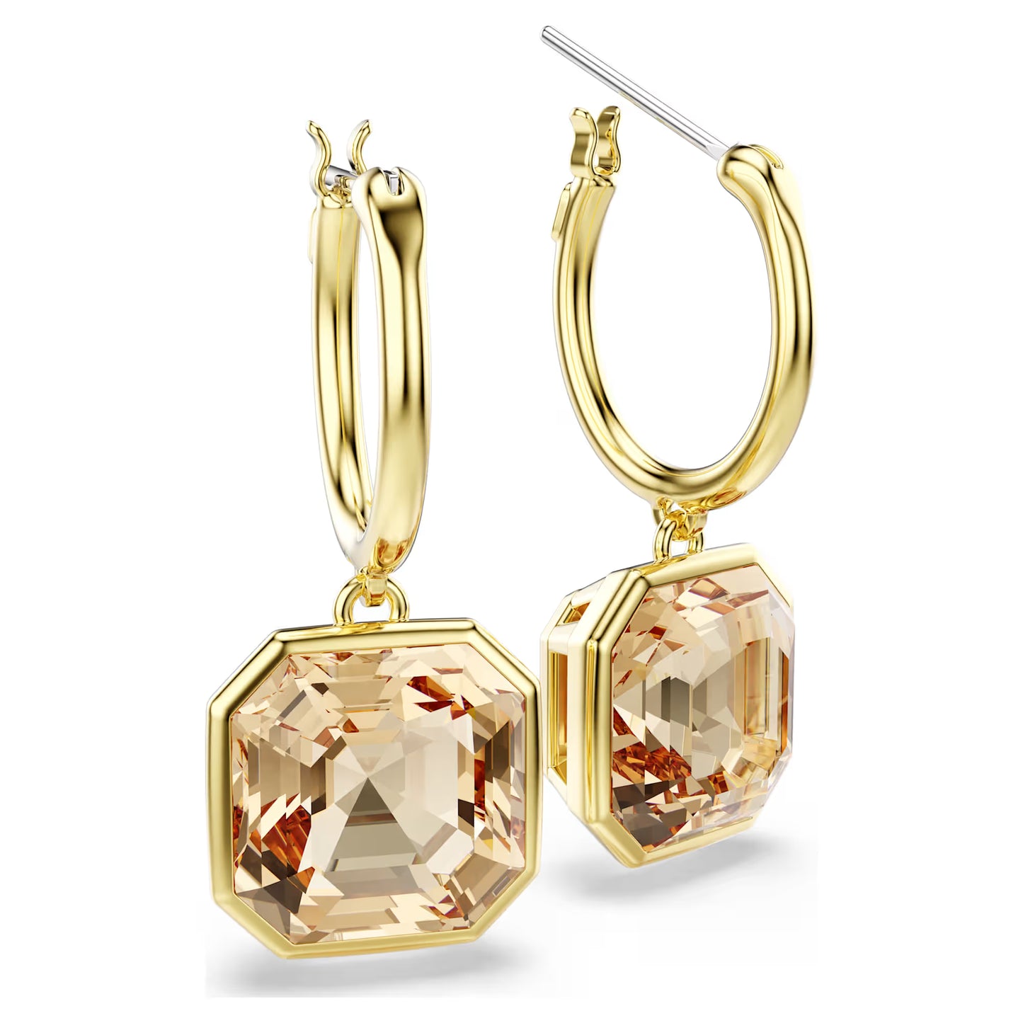 Millenia drop earrings, Square cut, Caramel, Gold-tone plated