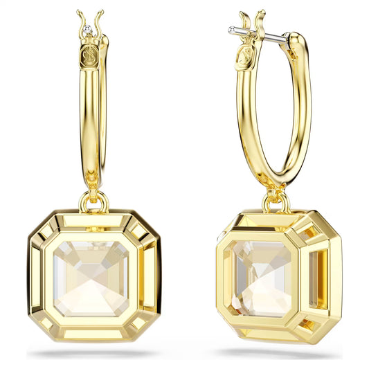 Millenia drop earrings, Square cut, Caramel, Gold-tone plated