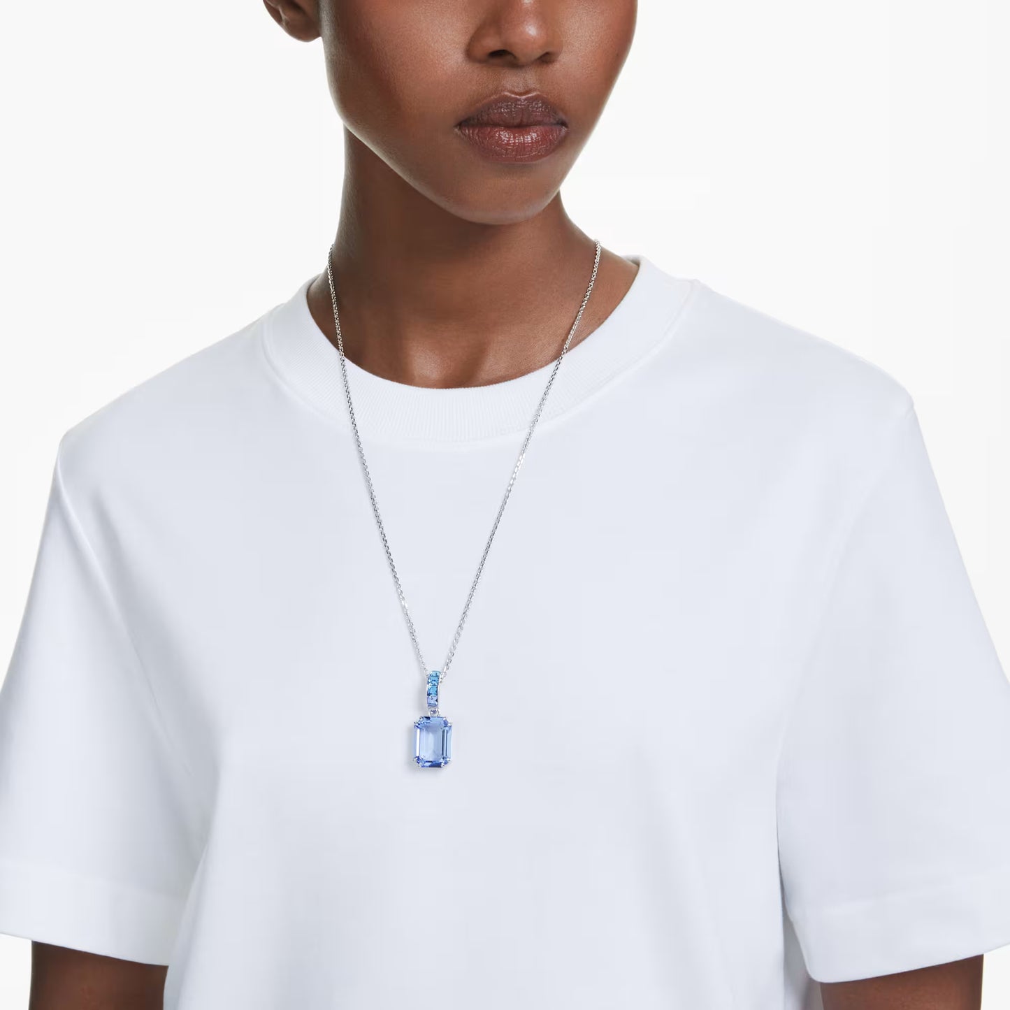 Millenia pendant, Octagon cut, Blue, Rhodium