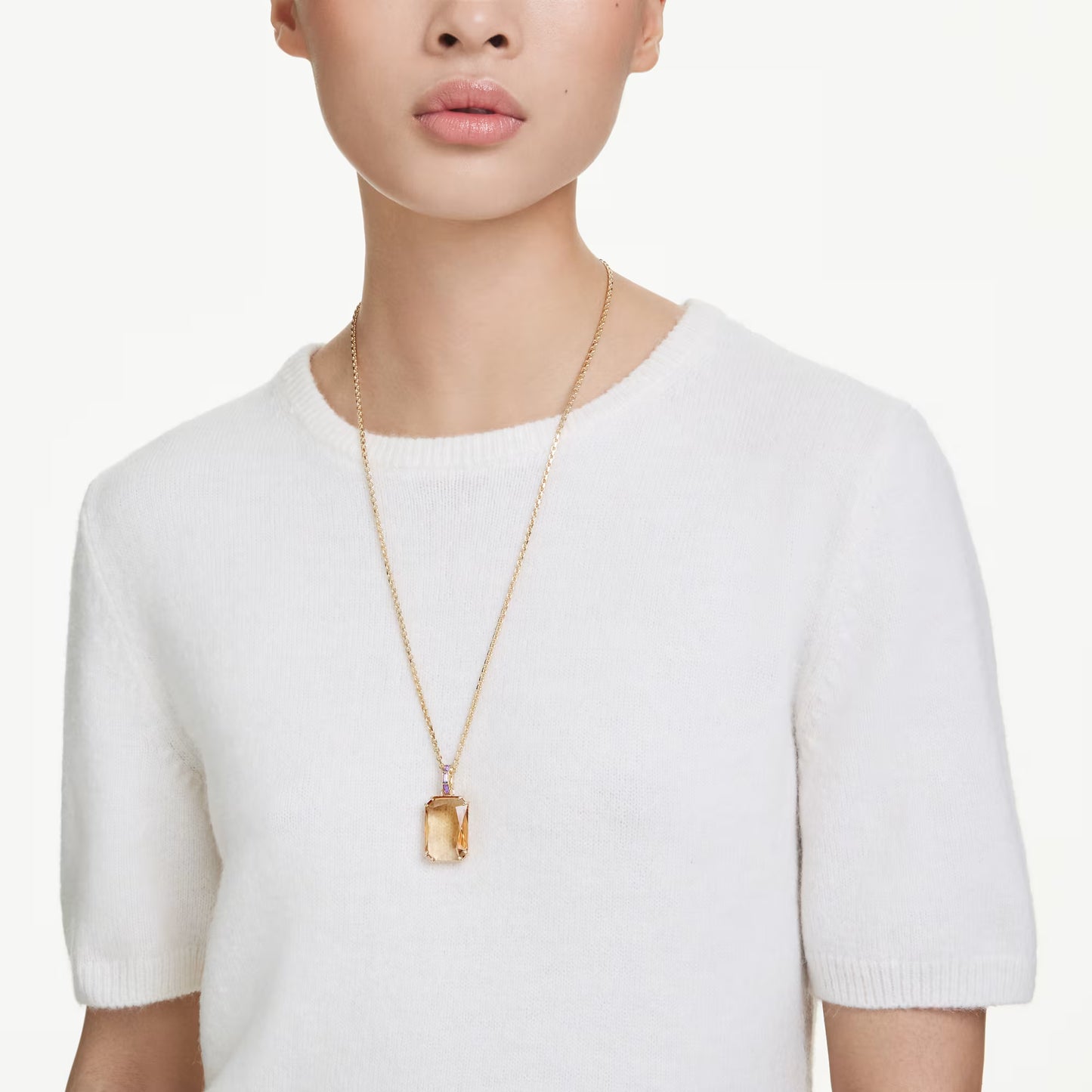 Millenia pendant, Octagon cut, Caramel, 18K gold finish
