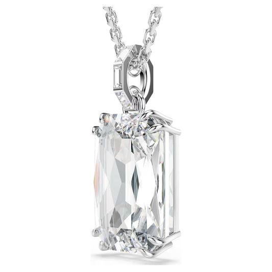 Millenia pendant, Octagon cut, White, Rhodium plated