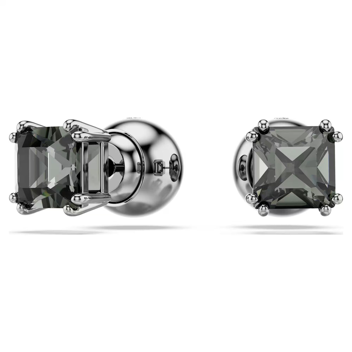Millenia stud earrings, Square cut, Black, Ruthenium plated