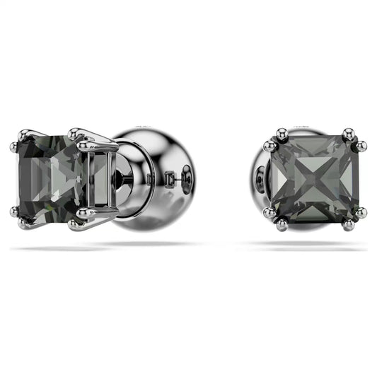Millenia stud earrings, Square cut, Black, Ruthenium plated