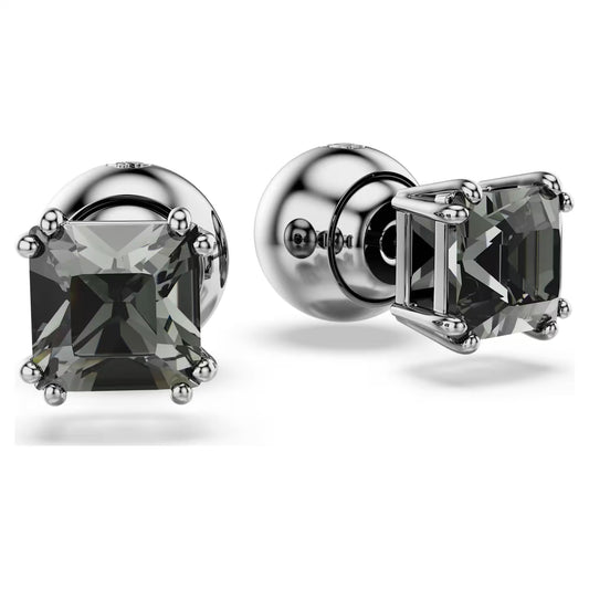 Millenia stud earrings, Square cut, Black, Ruthenium plated