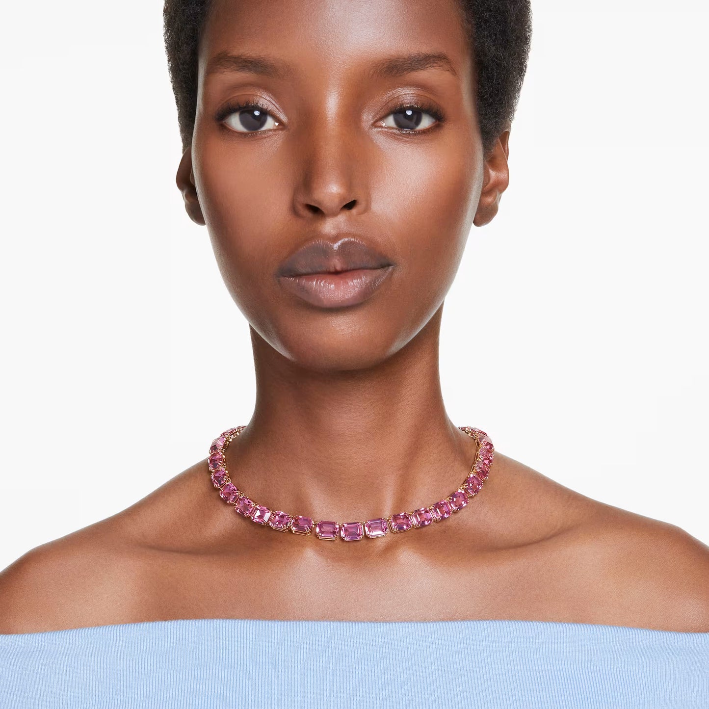 Millenia necklace, Octagon cut, Pink, Gold-tone