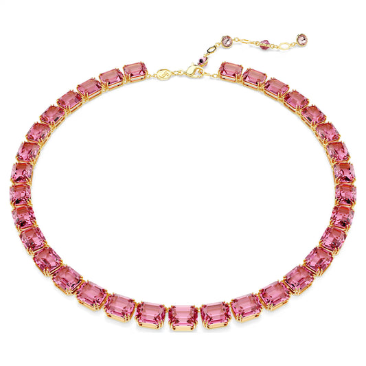 Millenia necklace, Octagon cut, Pink, Gold-tone