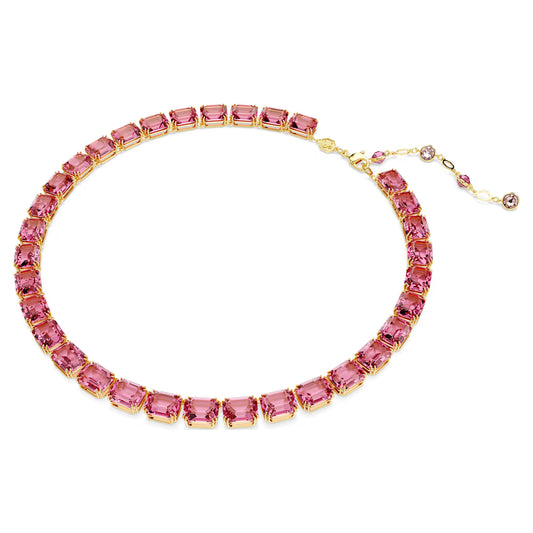 Millenia necklace, Octagon cut, Pink, Gold-tone