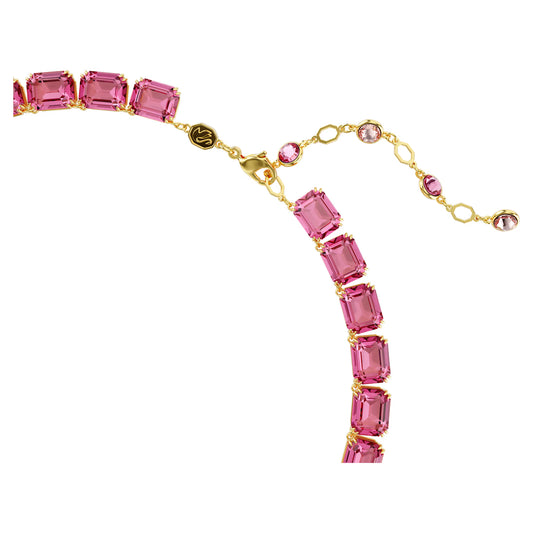 Millenia necklace, Octagon cut, Pink, Gold-tone