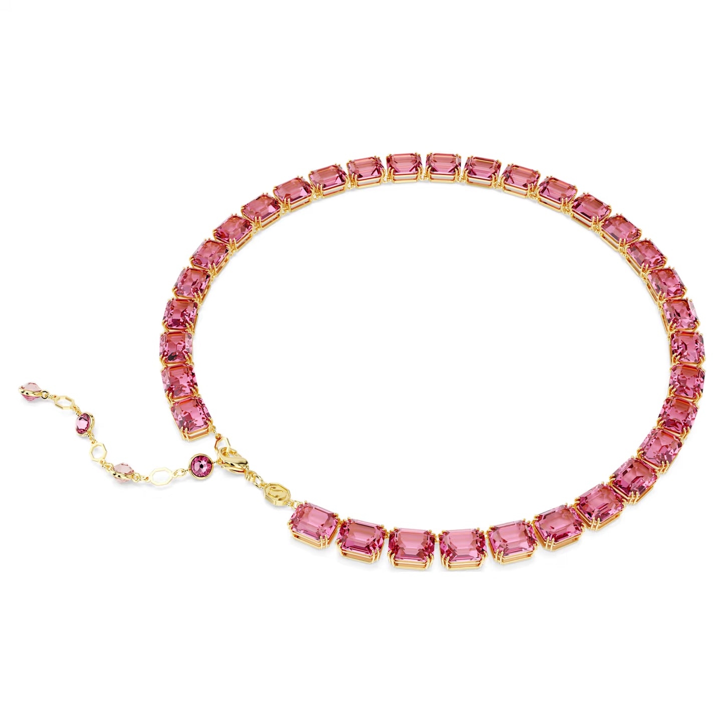 Millenia necklace, Octagon cut, Pink, Gold-tone