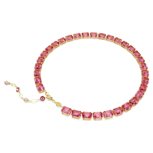 Millenia necklace, Octagon cut, Pink, Gold-tone