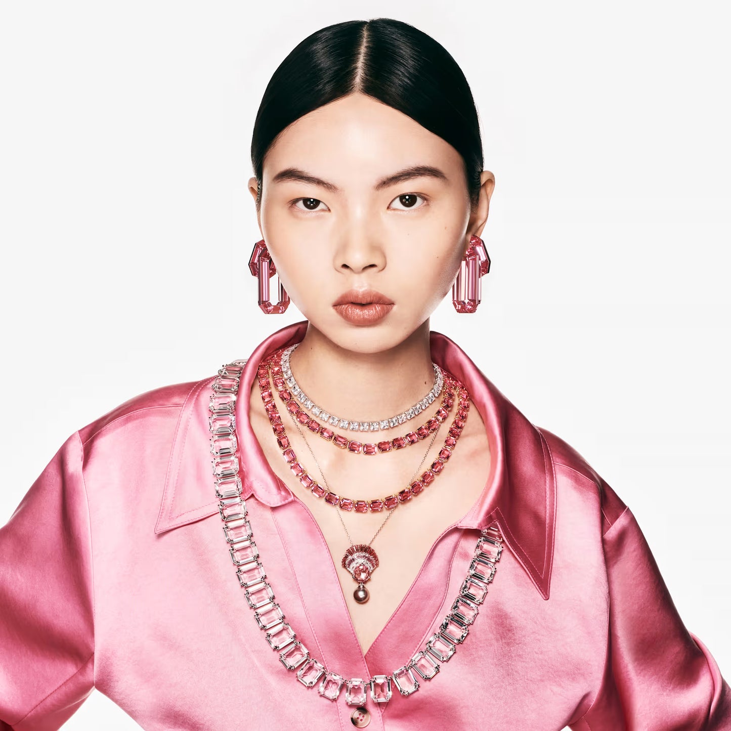 Millenia necklace, Octagon cut, Pink, Gold-tone