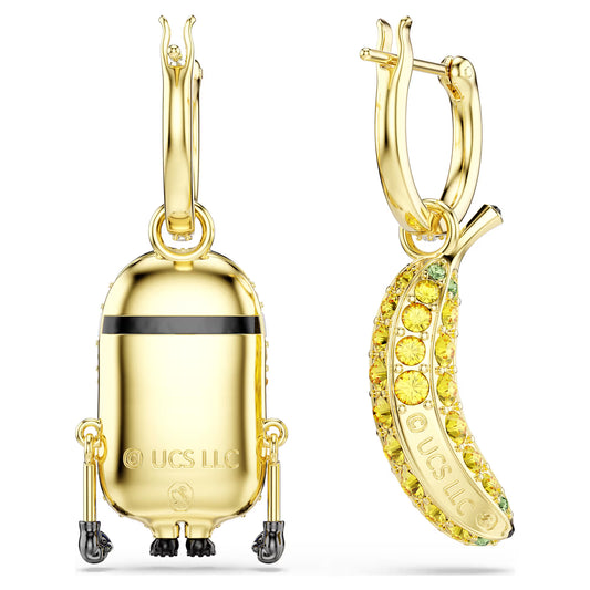 Minions Stuart and Banana drop earrings, Pavé, Mini, Multicoloured, 18k gold finish